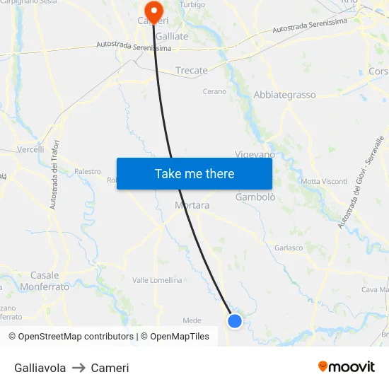 Galliavola to Cameri map