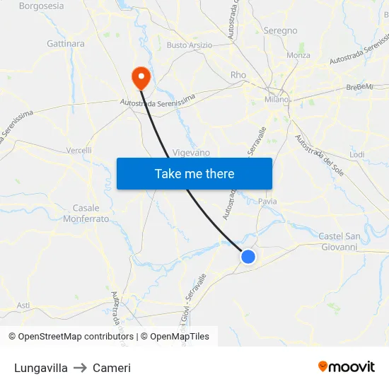 Lungavilla to Cameri map