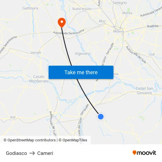 Godiasco to Cameri map