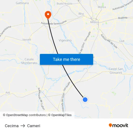Cecima to Cameri map