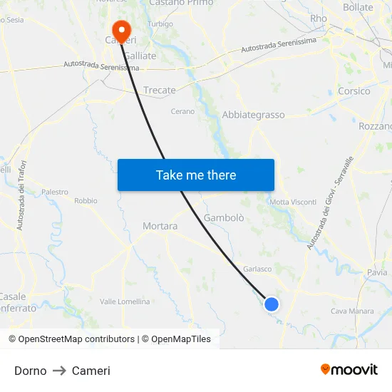 Dorno to Cameri map