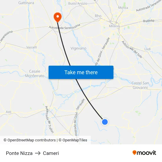 Ponte Nizza to Cameri map