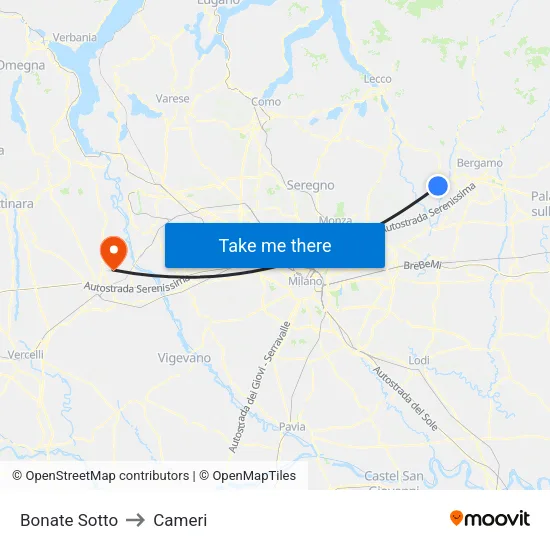 Bonate Sotto to Cameri map