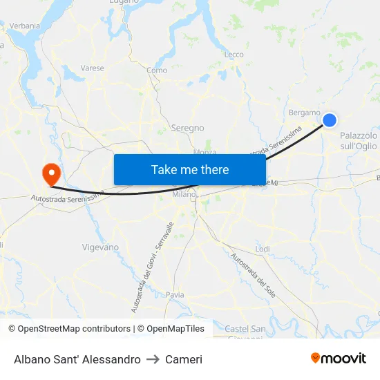 Albano Sant' Alessandro to Cameri map