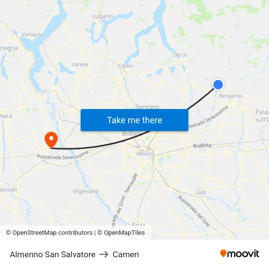 Almenno San Salvatore to Cameri map