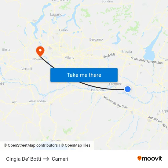 Cingia de' Botti to Cameri map