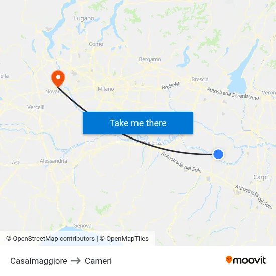 Casalmaggiore to Cameri map