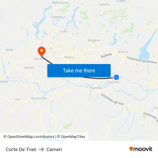 Corte de' Frati to Cameri map