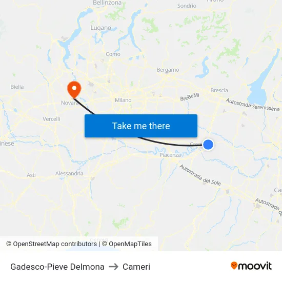 Gadesco-Pieve Delmona to Cameri map