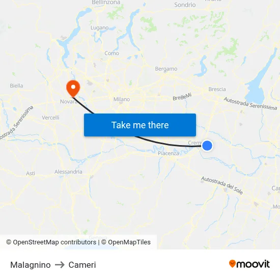 Malagnino to Cameri map