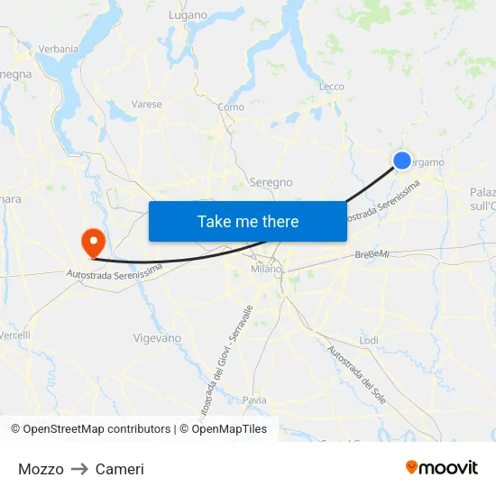Mozzo to Cameri map