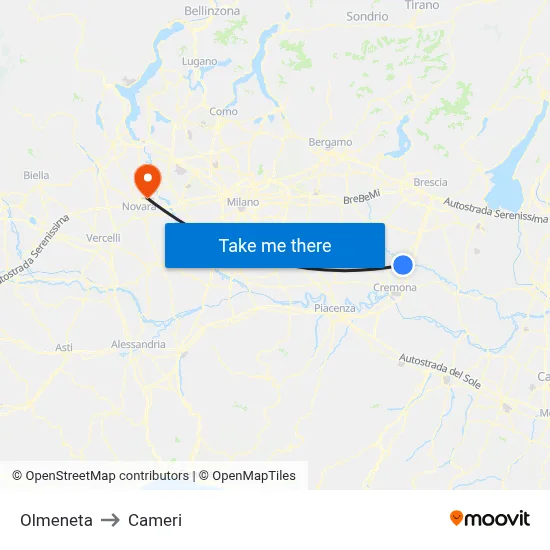 Olmeneta to Cameri map