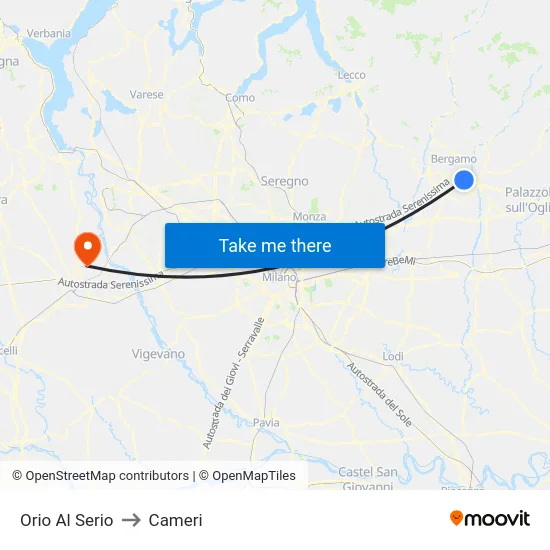 Orio Al Serio to Cameri map
