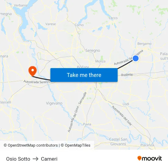 Osio Sotto to Cameri map