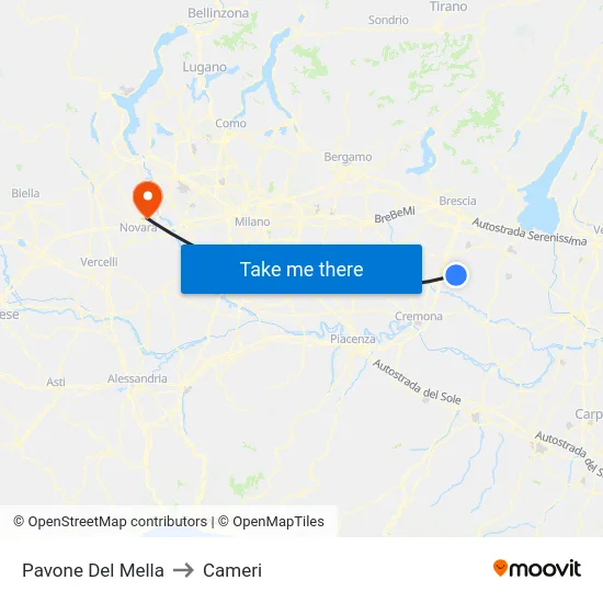 Pavone Del Mella to Cameri map