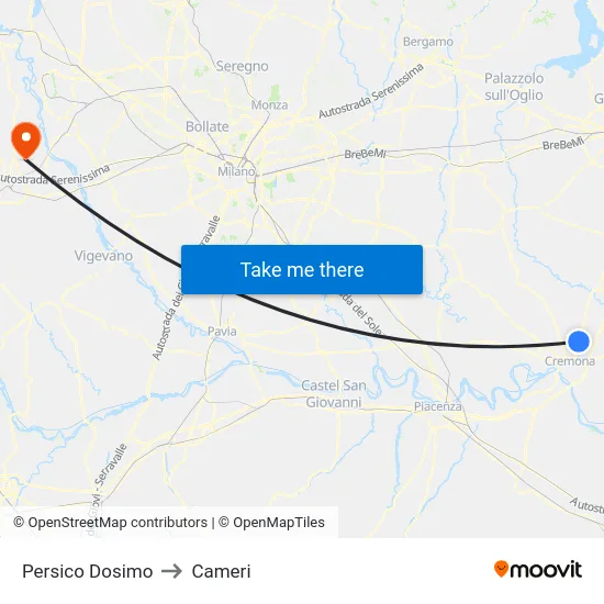 Persico Dosimo to Cameri map