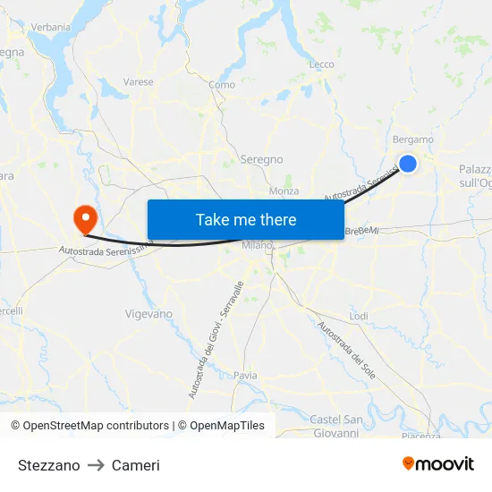 Stezzano to Cameri map