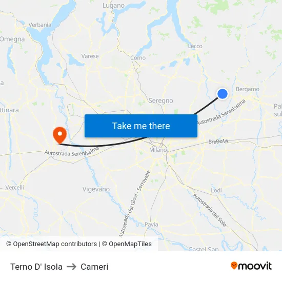 Terno D' Isola to Cameri map