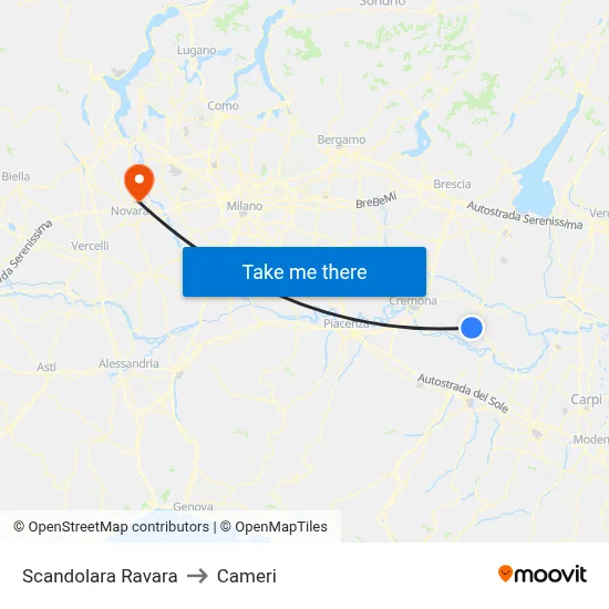 Scandolara Ravara to Cameri map