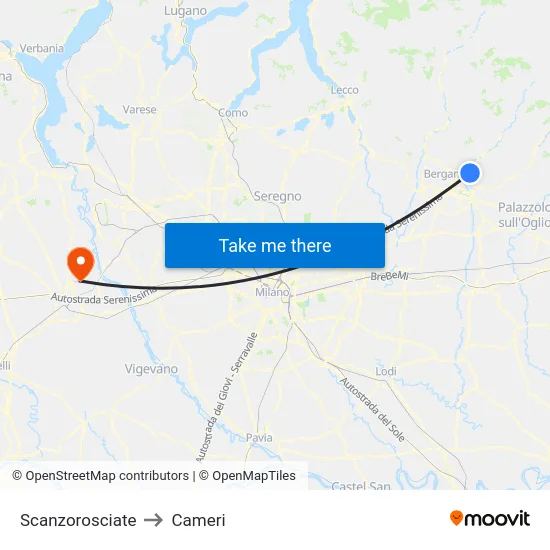 Scanzorosciate to Cameri map