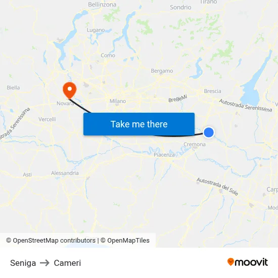 Seniga to Cameri map