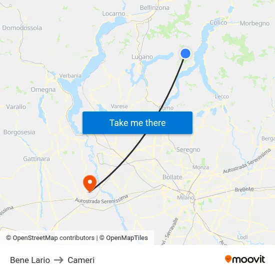 Bene Lario to Cameri map