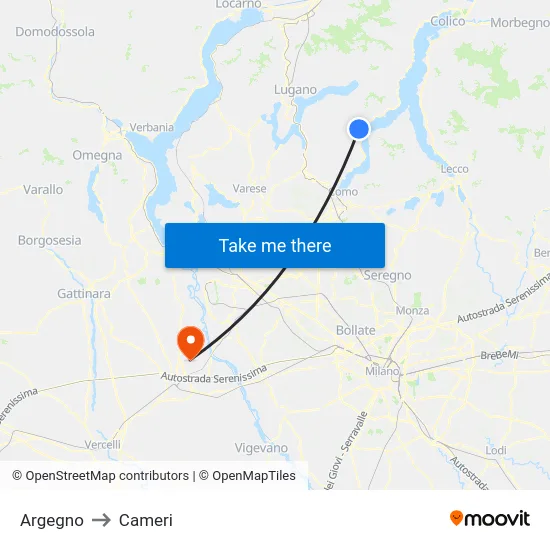 Argegno to Cameri map