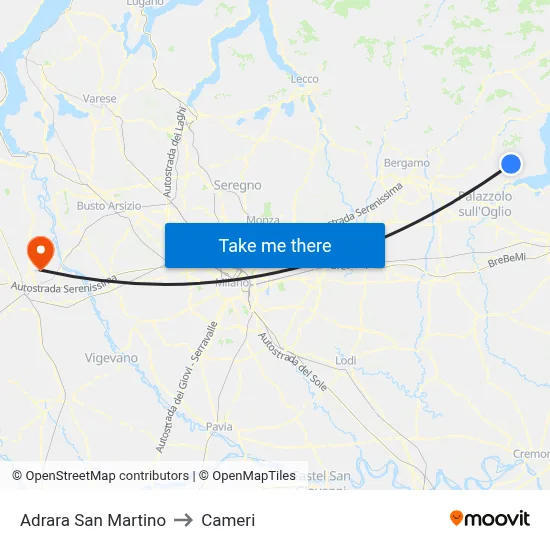 Adrara San Martino to Cameri map