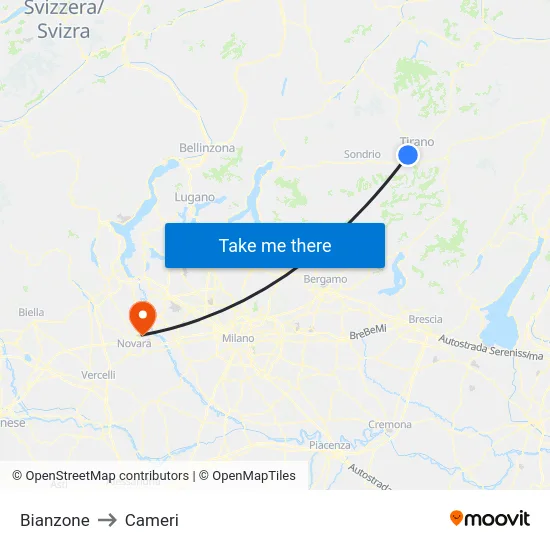 Bianzone to Cameri map