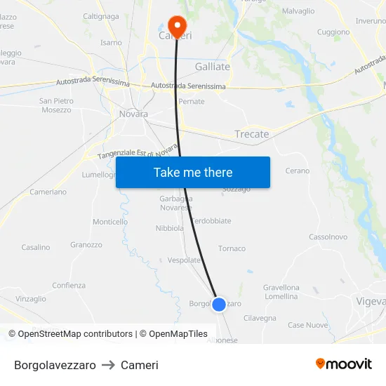 Borgolavezzaro to Cameri map
