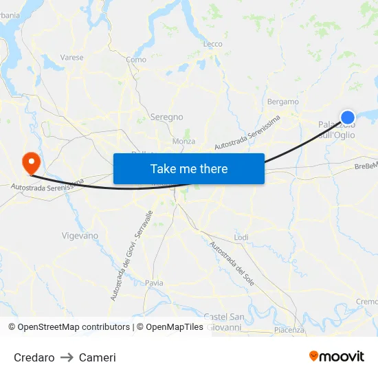 Credaro to Cameri map