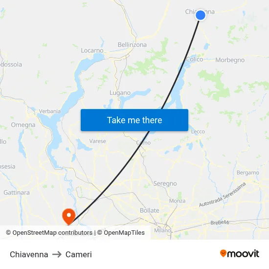 Chiavenna to Cameri map
