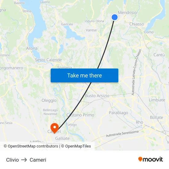 Clivio to Cameri map