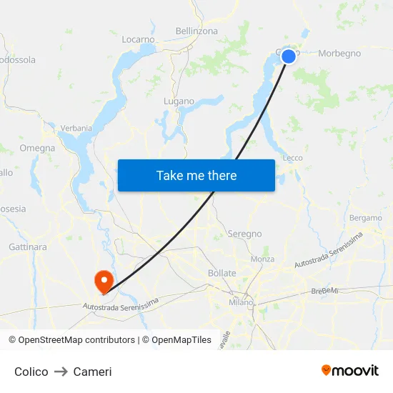 Colico to Cameri map