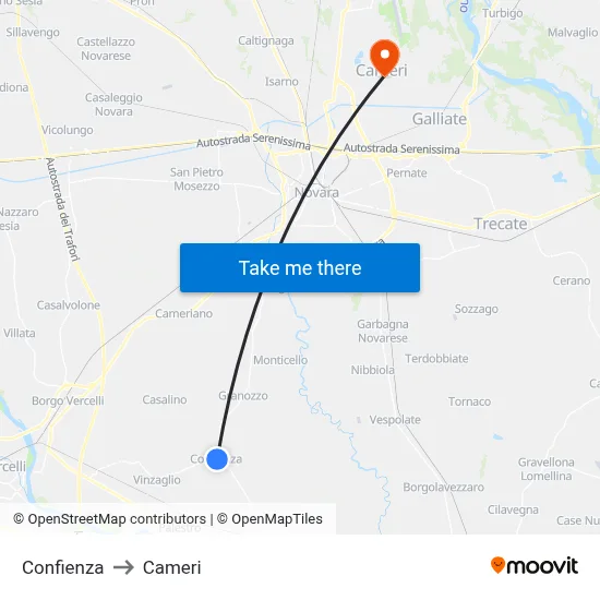Confienza to Cameri map