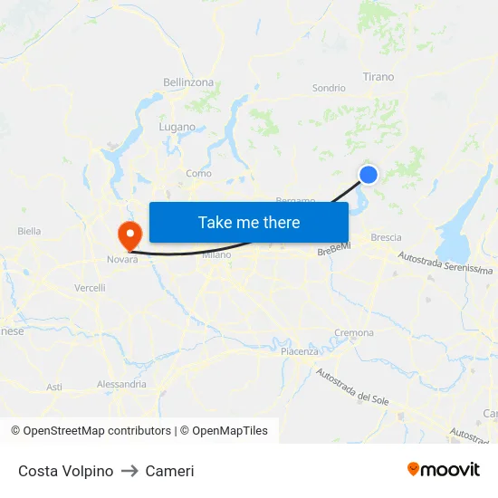 Costa Volpino to Cameri map