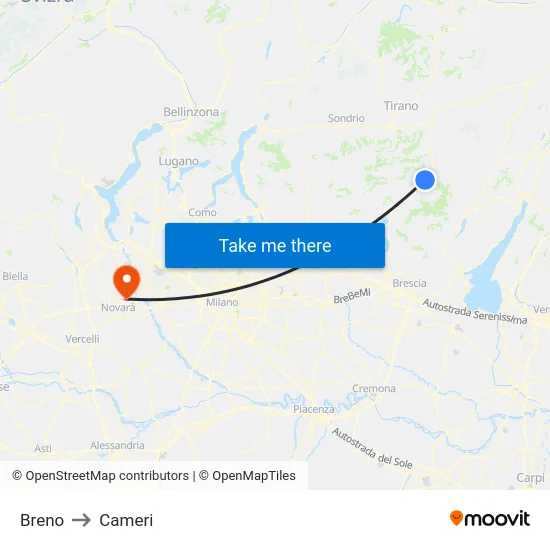 Breno to Cameri map
