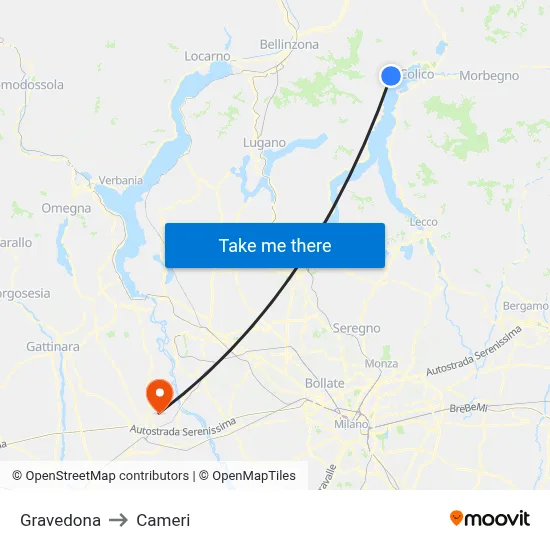 Gravedona to Cameri map