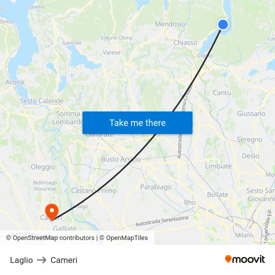 Laglio to Cameri map