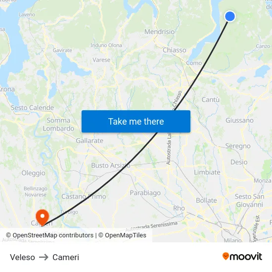 Veleso to Cameri map