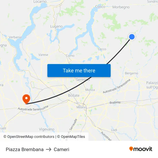 Piazza Brembana to Cameri map