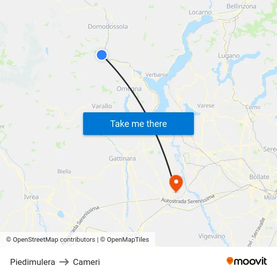 Piedimulera to Cameri map