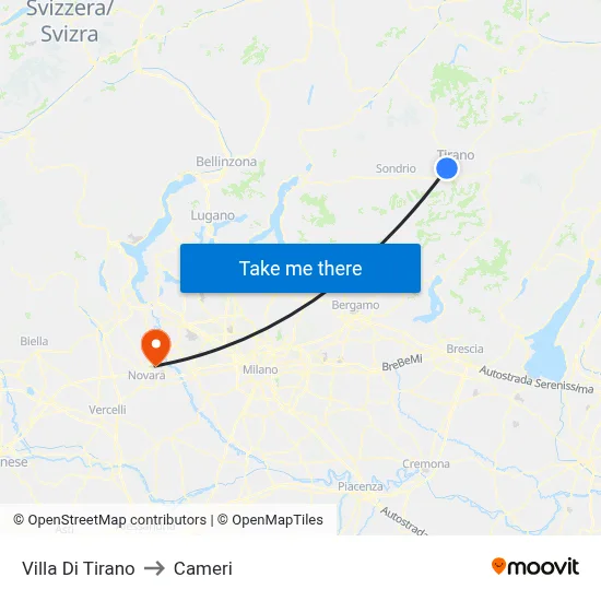 Villa Di Tirano to Cameri map