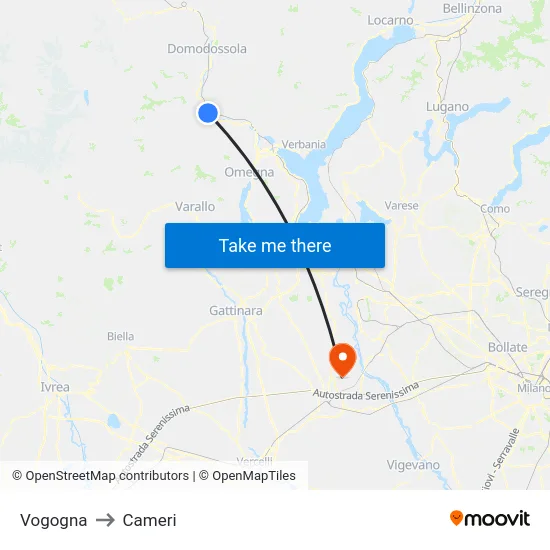 Vogogna to Cameri map