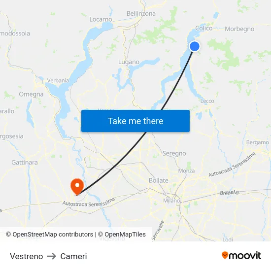 Vestreno to Cameri map