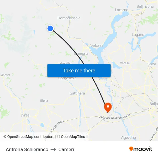 Antrona Schieranco to Cameri map