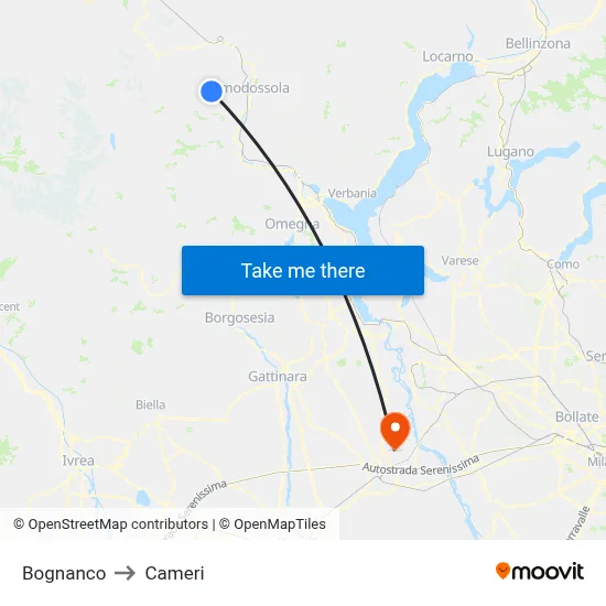 Bognanco to Cameri map