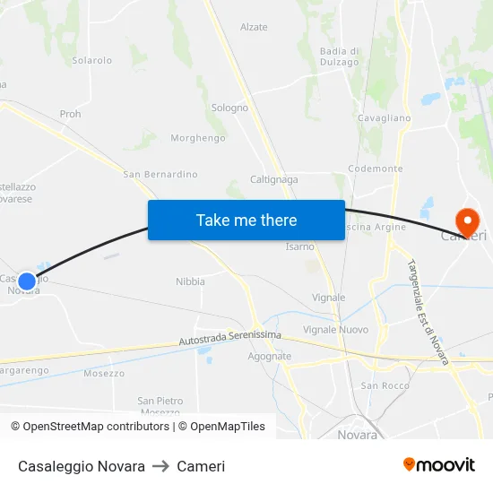 Casaleggio Novara to Cameri map