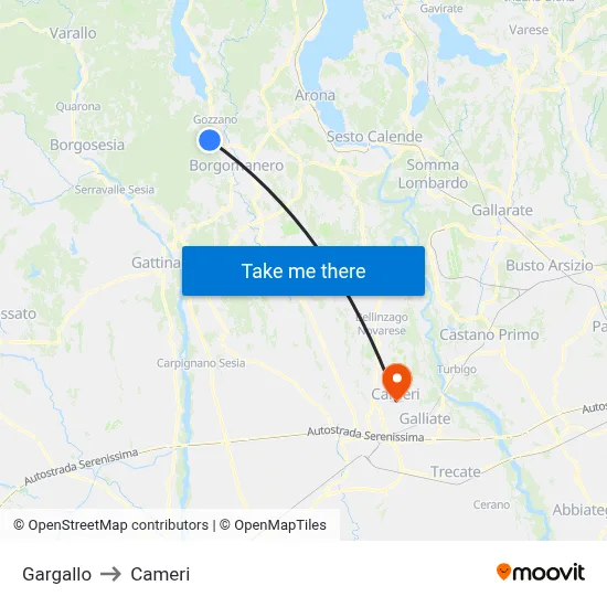 Gargallo to Cameri map