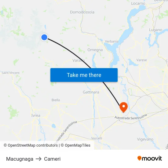 Macugnaga to Cameri map